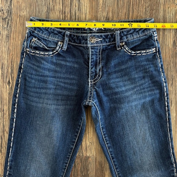 Wrangler Rock 47 Ultra Low Rise Jeans 7x36 Western Biker Thick Stitch Whiskering - Picture 7 of 14